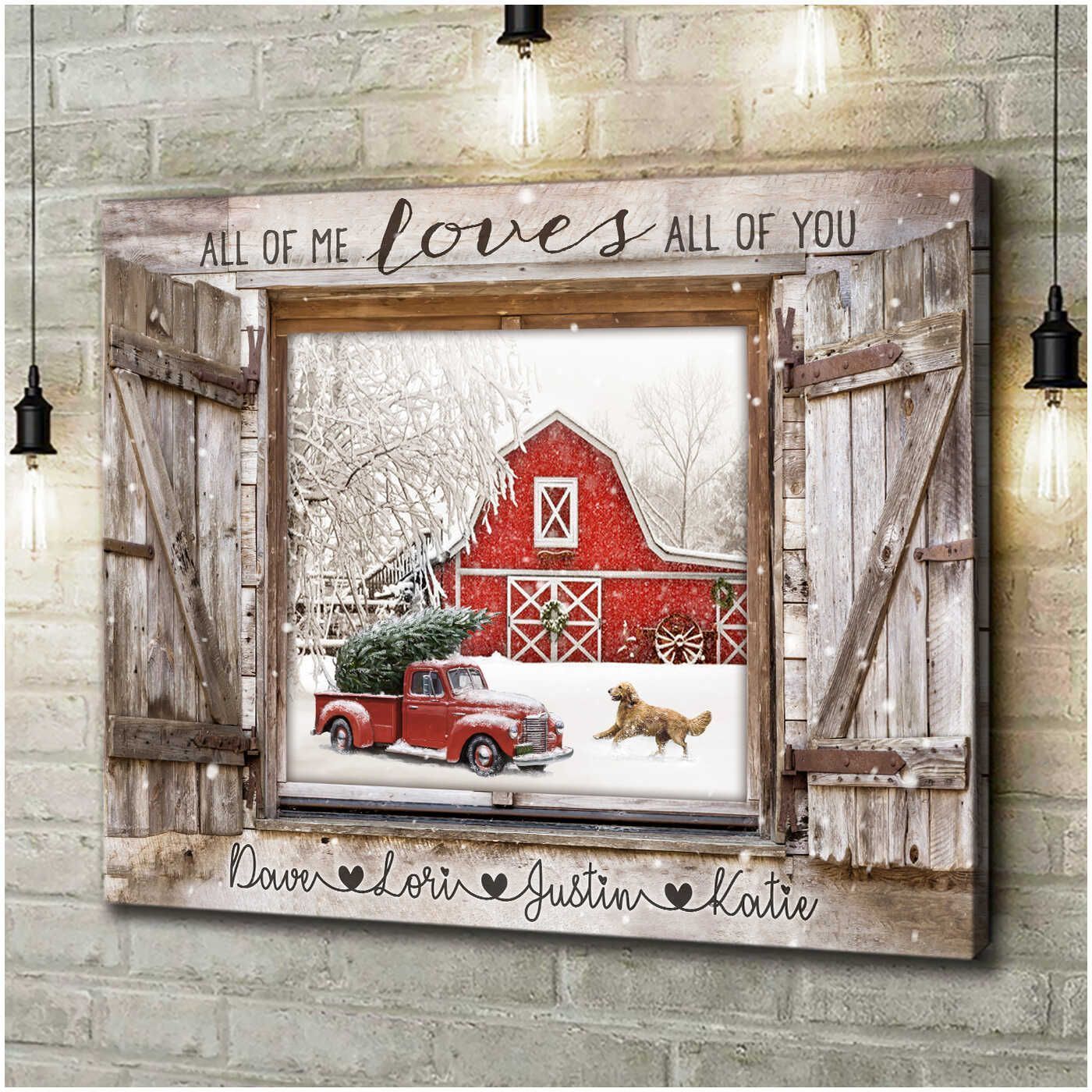 Custom Canvas Prints Christmas Gifts Personalized Gifts Winter Barn Window All Of Me Loves All Of You Gift For Family, Wall Art Decor, Canvas Print, Home Decor