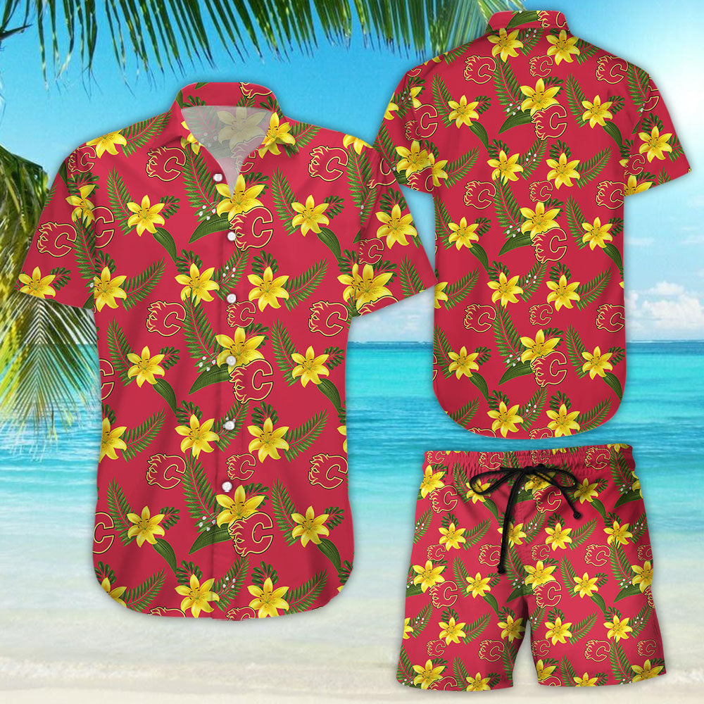 Calgary Flames Aloha Shirt Hawaiian Aloha Shirt Hawaiian Shorts Beach Short Shirt