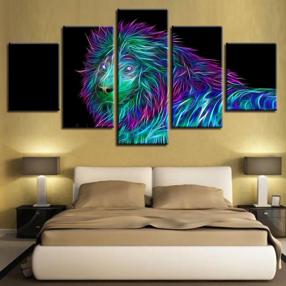 Animal Colorful Lion Abstract Animal 5 Panel Canvas Art Wall Decor