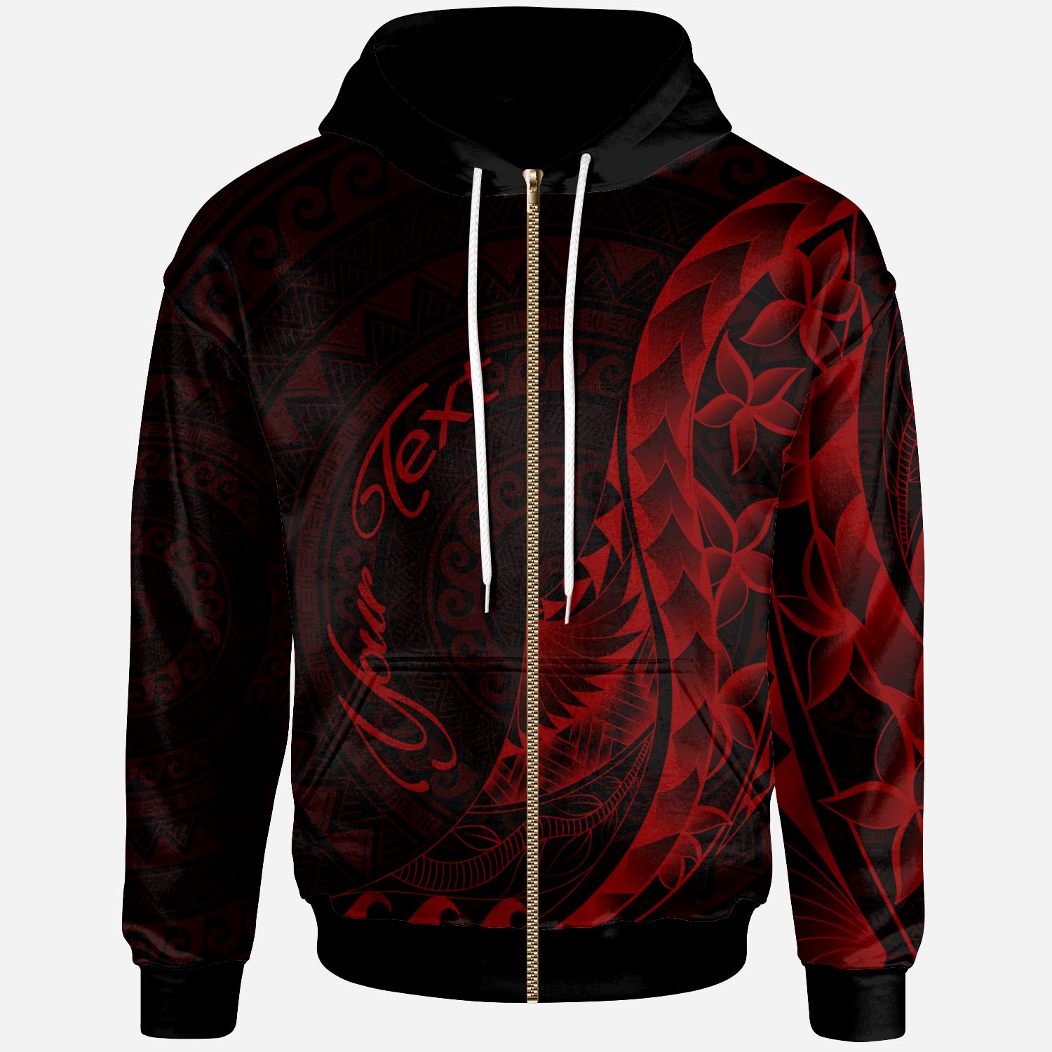 YapZip Hoodie – Custom Personalised Polynesian Pattern Style Red Color – BN27