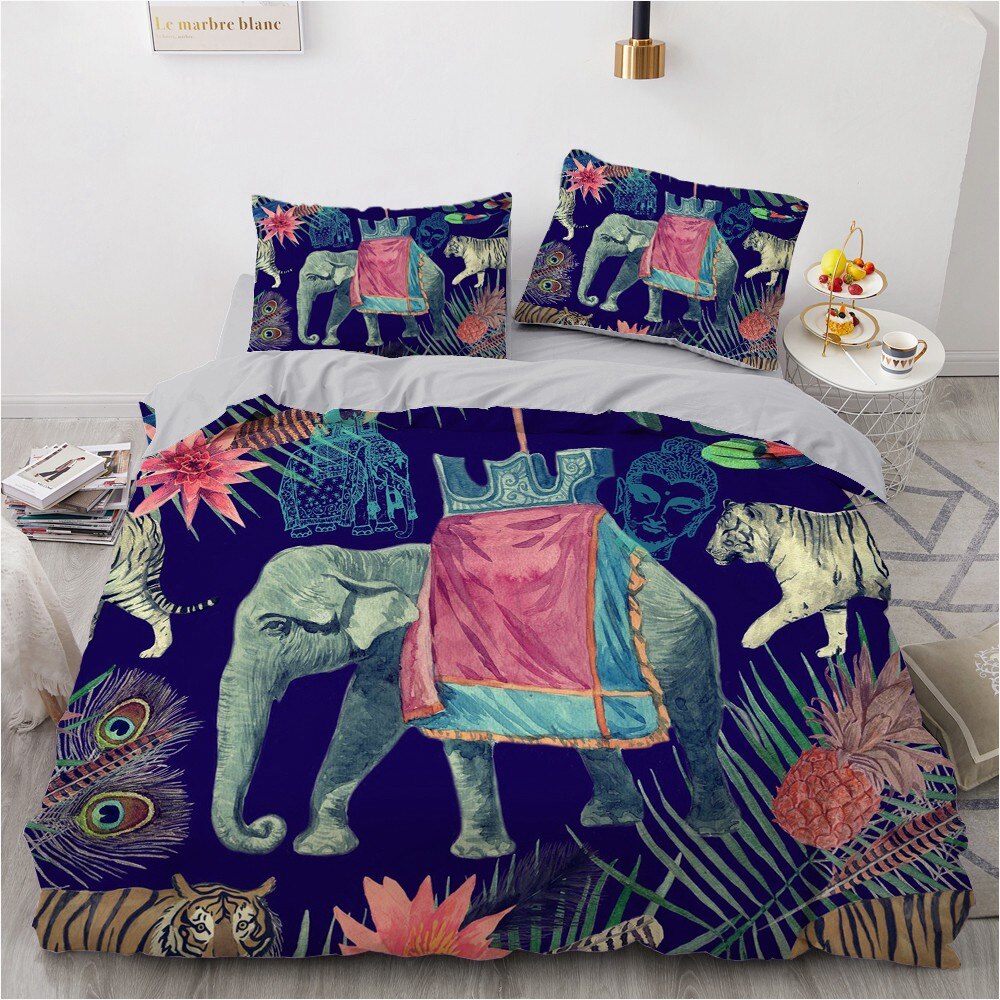 Simple 3D Bedding Set Design Custom Comforter Shell Duvet Quilt Cover Bohemian Elephant Accep Ping Duvet Covers