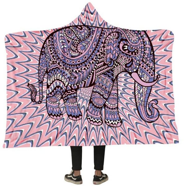 Magic Hooded Blankets – Magic Series Elephant Pink Pattern Fleece Hooded Blanket