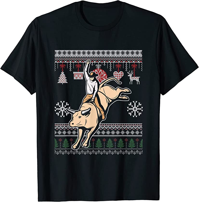 Ugly Christmas X-Mas Rodeo Bull Riding Santa Claus New Year T-Shirt