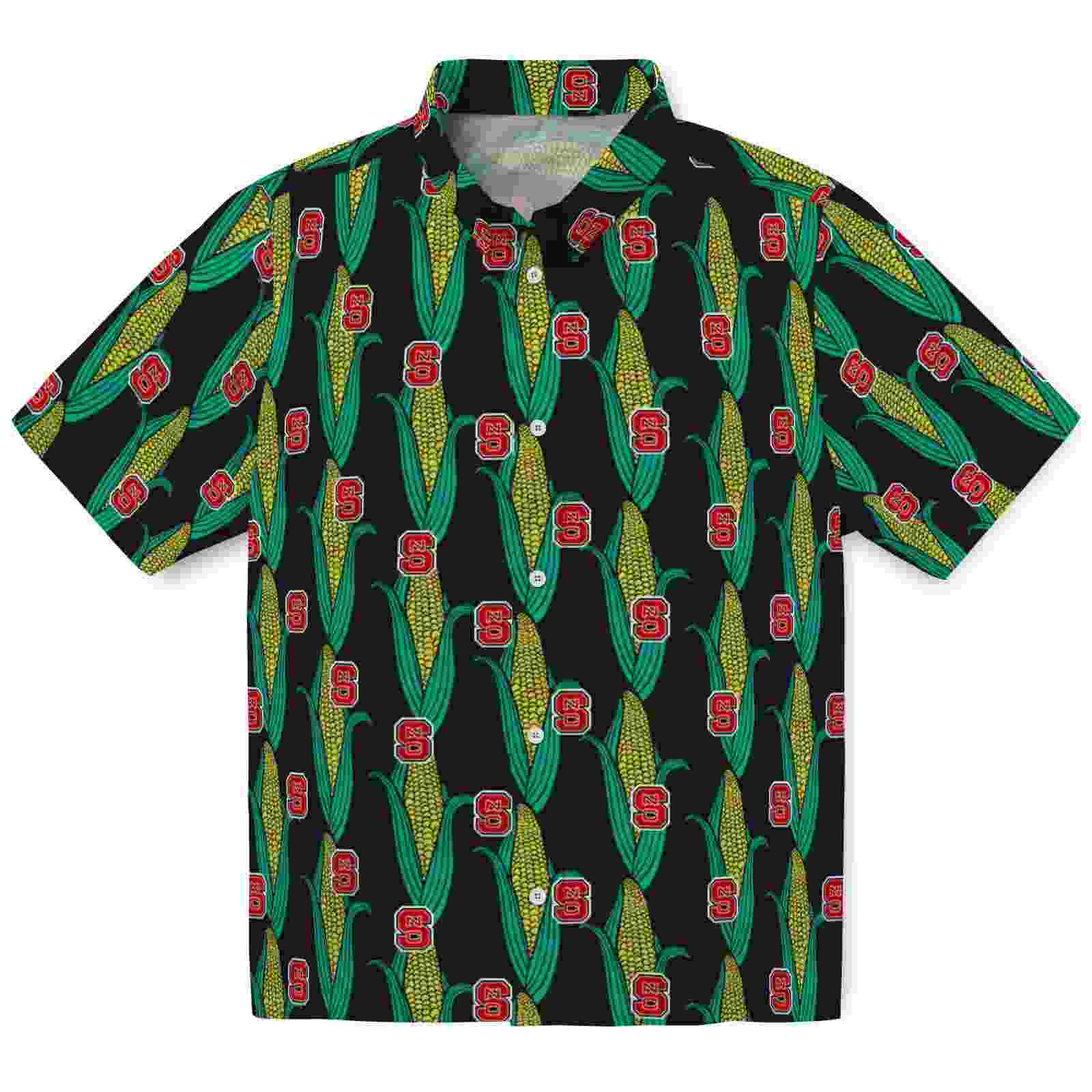 Nc State Wolfpack Corn Motifs Black Green Hawaiian Shirt