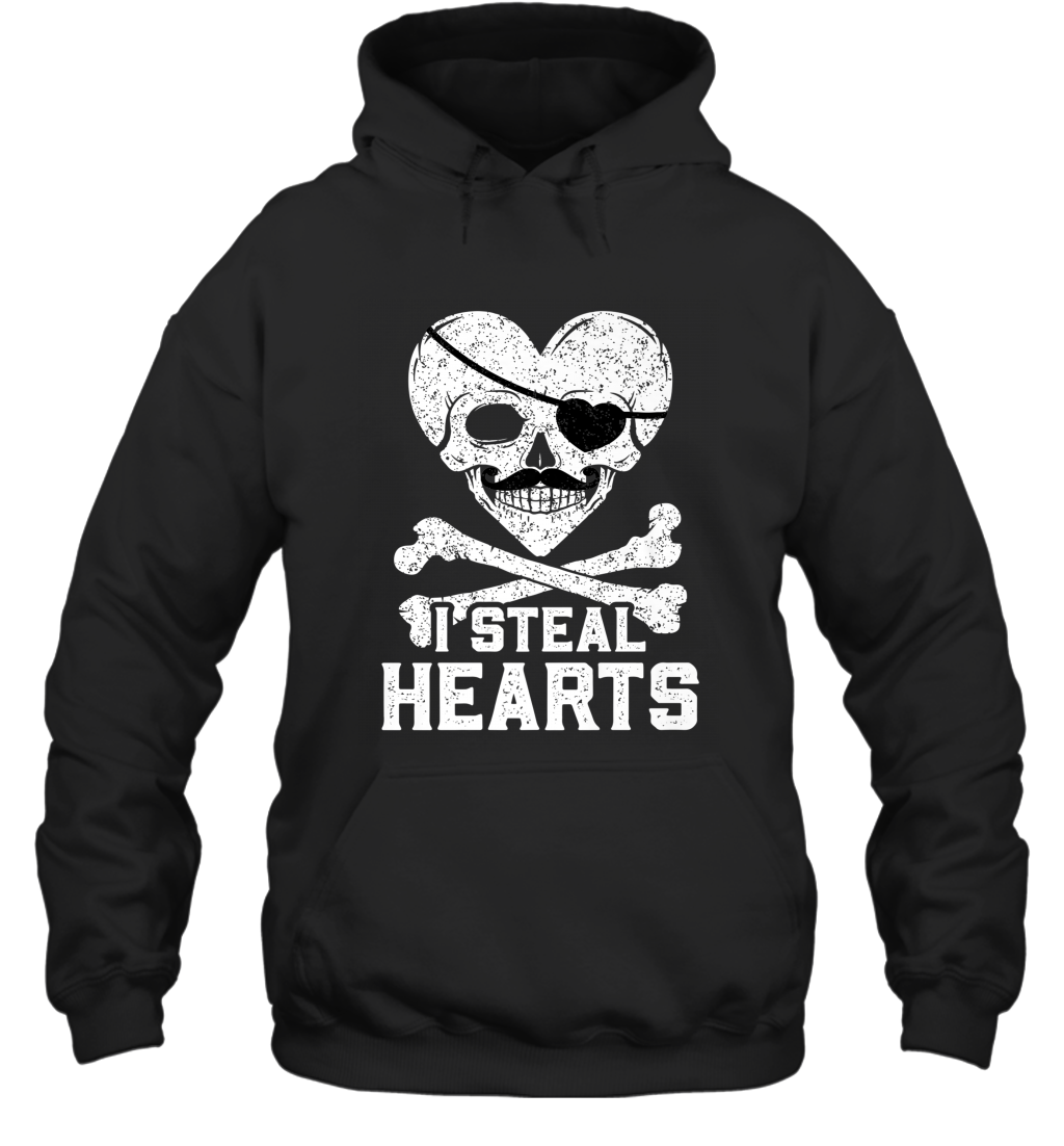 I Steal Hearts Valentine’s Day Pirate Skull Art Graphics Hooded Sweatshirt