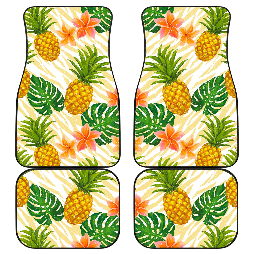 Beige Zebra Pineapple Pattern Print Front And Back Car Floor Mats, Front Car Mat