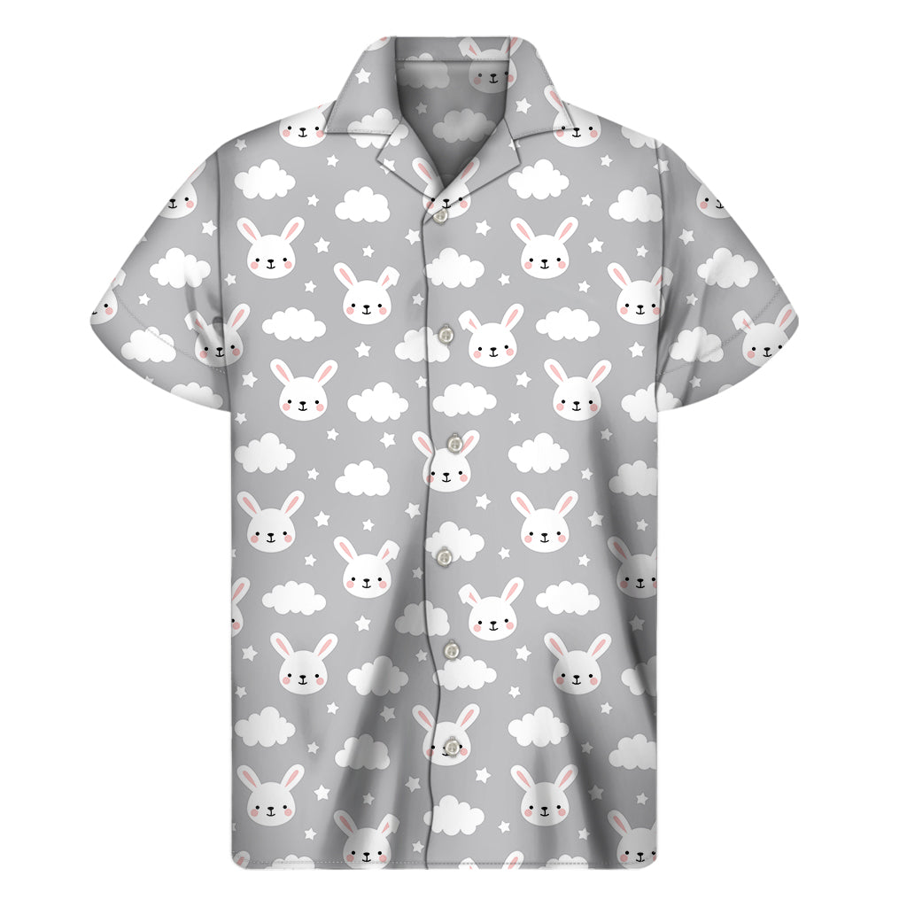 Rabbit And Cloud Pattern Print Men’S Short Sleeve Shirt