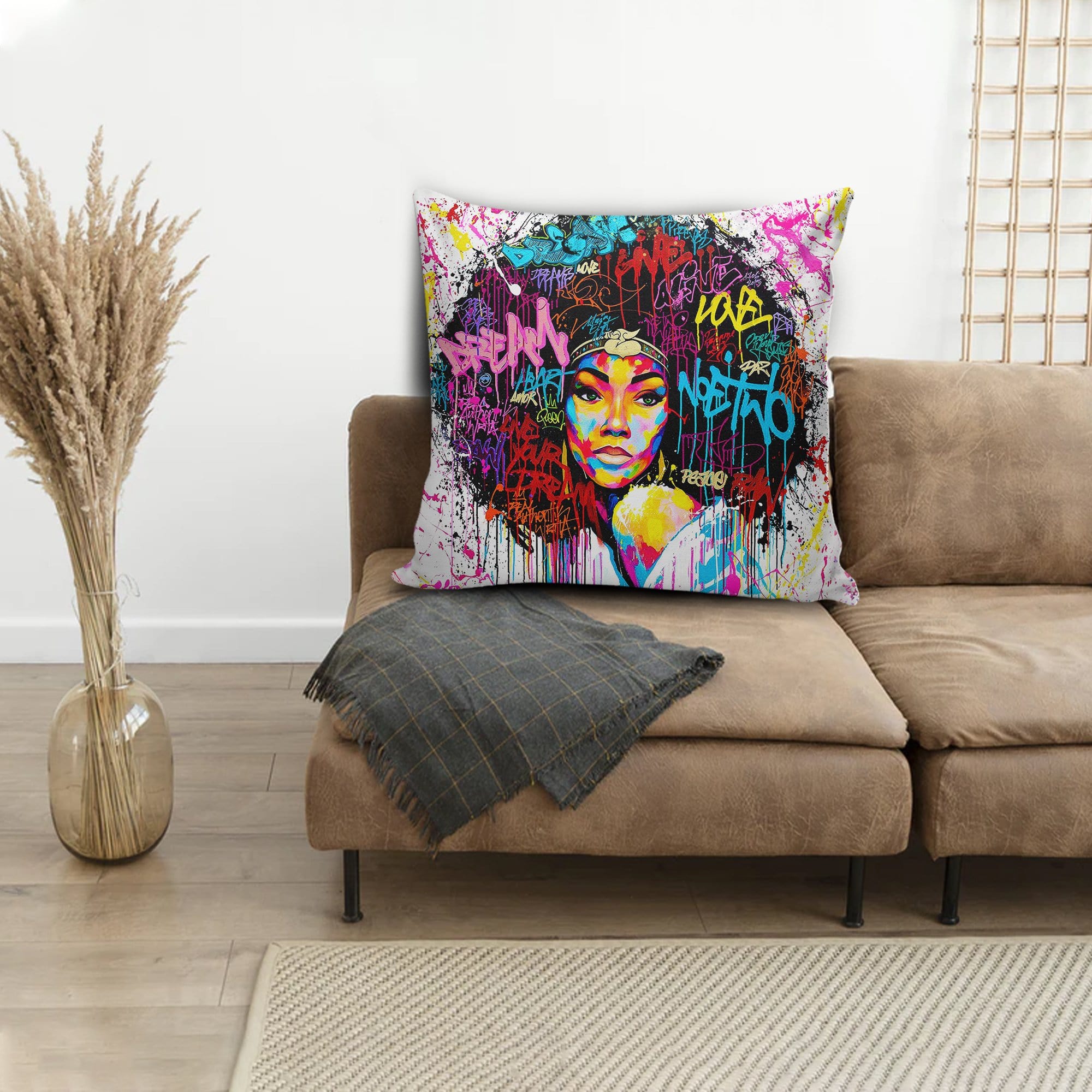 Afrocentric Throw Pillows Beautiful Afro Girl Colorful Design Square Throw Pillow African Inspired Pillows