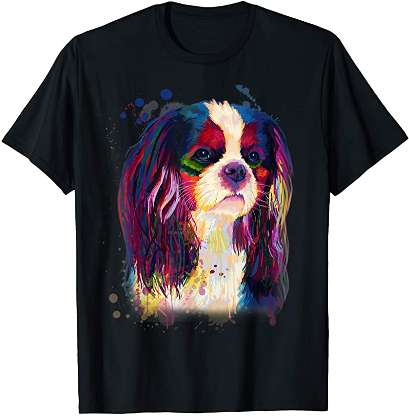 Colorful Cavalier Hand Drawn Dog Puppy Lover Painting Gift T-Shirt