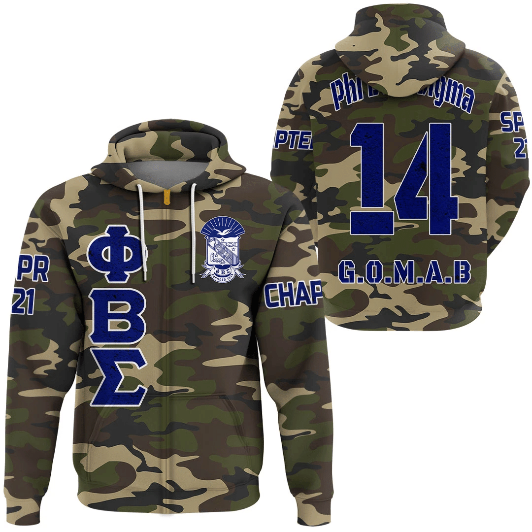 Fraternity Hoodie – Personalized Phi Beta Sigma Camouflage Zip Hoodie