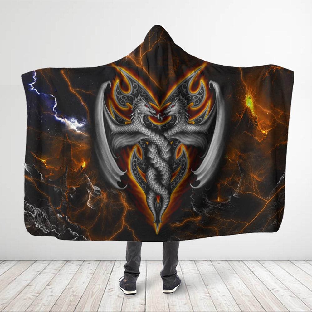 ViticStore™ Silver Dragons Legend – 3XL fire&black 3D all over printed hooded blanket for dragon lovers