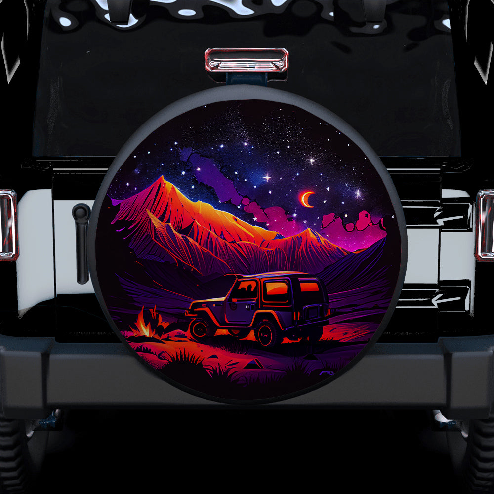 Purple Red Blue Orange Night Sky Full Of Star Boat 1 Jeep Car Spare Tire Covers Gift For Campers