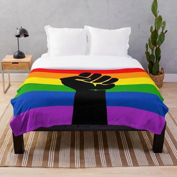 Pride Flag – Black Fist Throw Blanket | Redbubble Black Lives Matter B Fleece Blanket, Blanket Sofa Bed, 3D Blanket