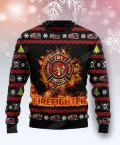 Awesome Firefighter Ugly Christmas Sweater, All Over Print Sweatshirt