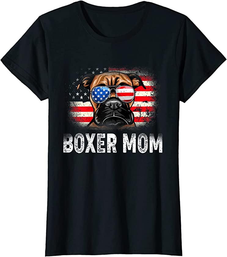 Womens Fun Boxer Mom American Flag Dog Puppy Xmas Mother’s Day T-Shirt