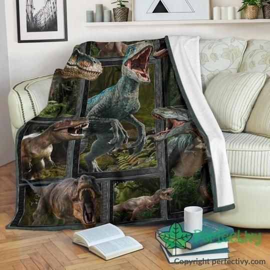 Angry Dinosaur In Forest Frames Printed Fleece Blanket, Sherpa Blanket, Gift For Parent, Family Member, Friends Gift, Christmas Gift, Home Decor, Home Living