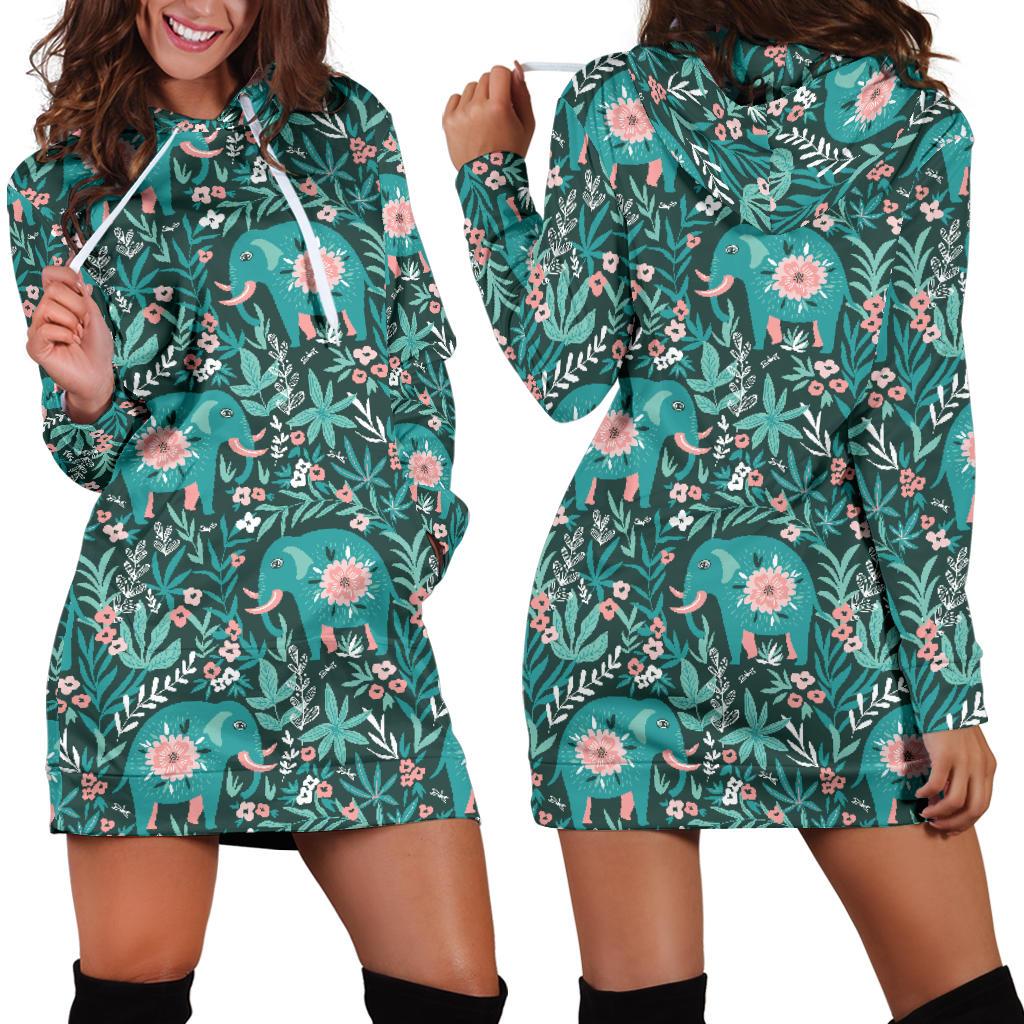 Elephants Jungle Pattern Women’S Hoodie Dress