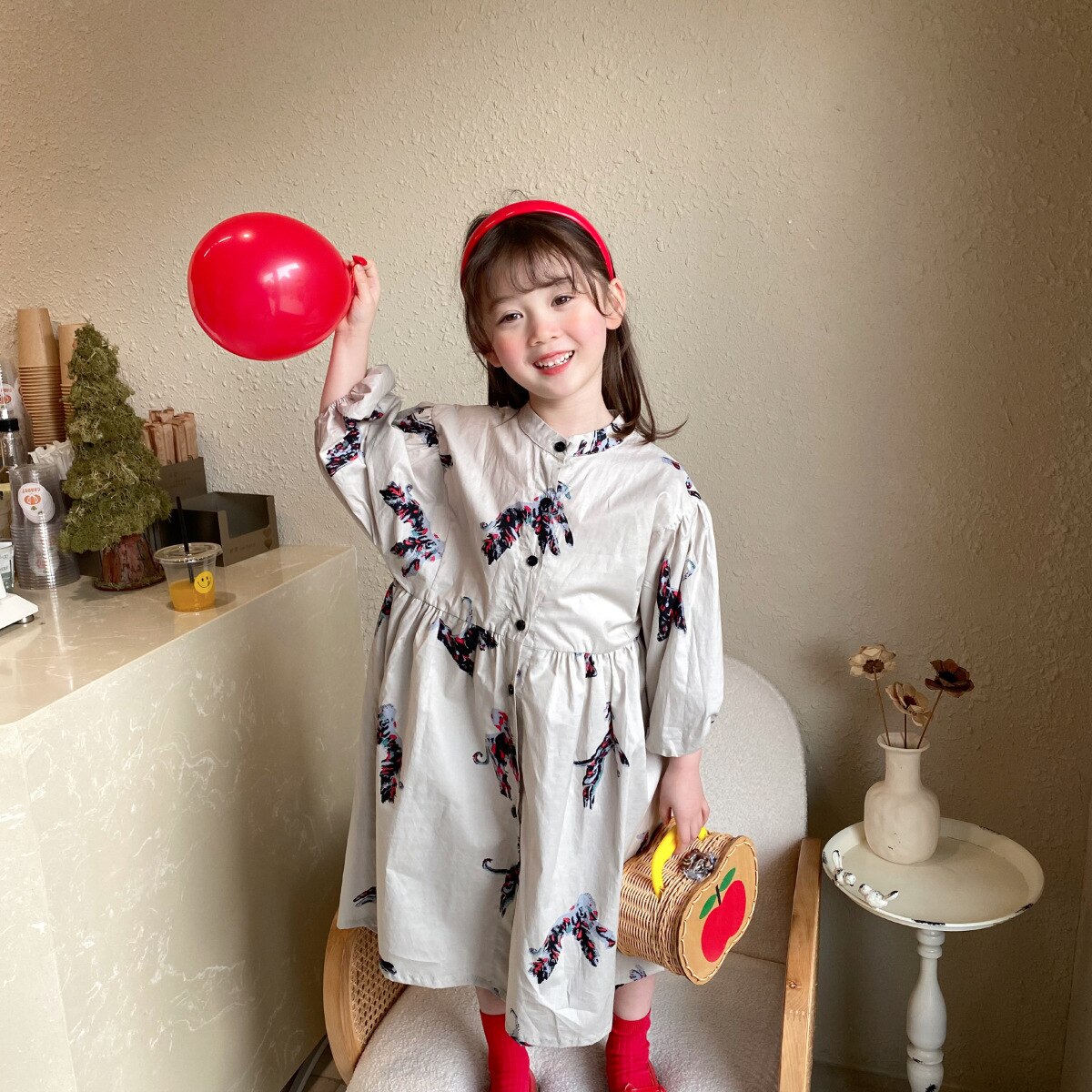 8354 Hot Sale Baby Girl Clothes Colorful Horse Print Dress Korean Cotton Baby Girl Loose Dress Party Dress alx