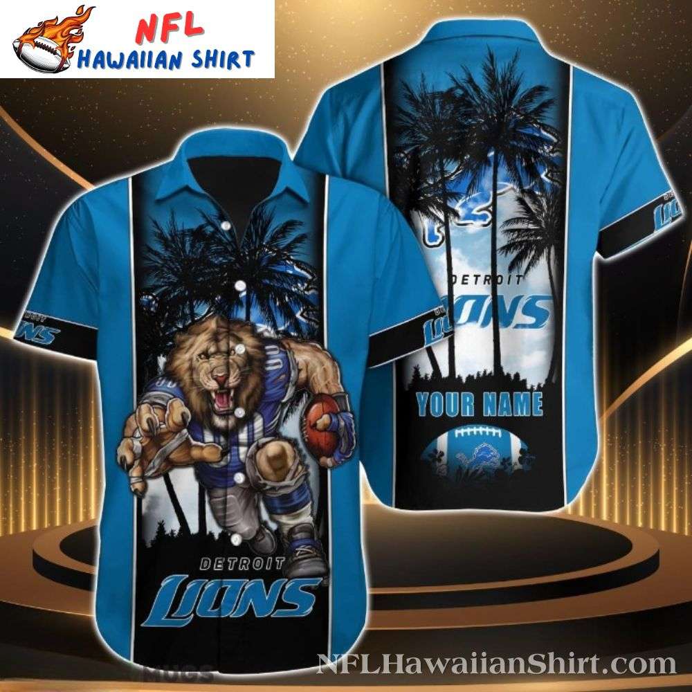 Roaring Lion Silhouette Detroit Lions Hawaiian Shirt  Tropical Skyline Design