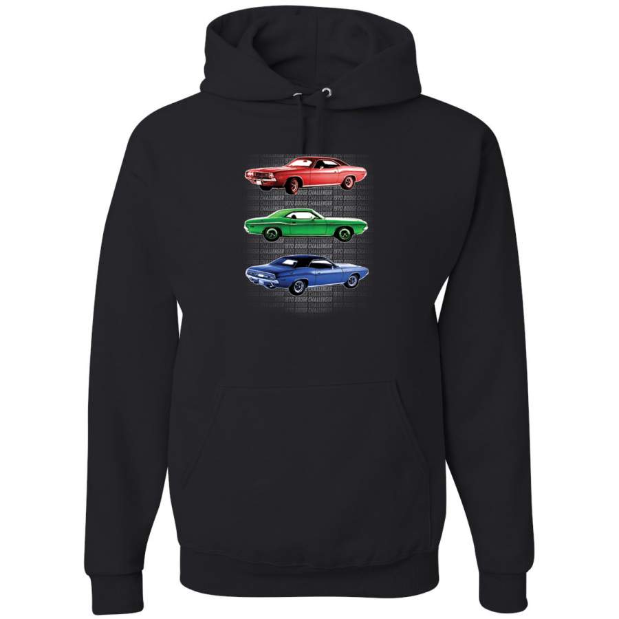 1970 Dodge Challenger Red Green Blue Classic Roadster Cars Cars and Trucks Graphic Hoodie Sweatshirt