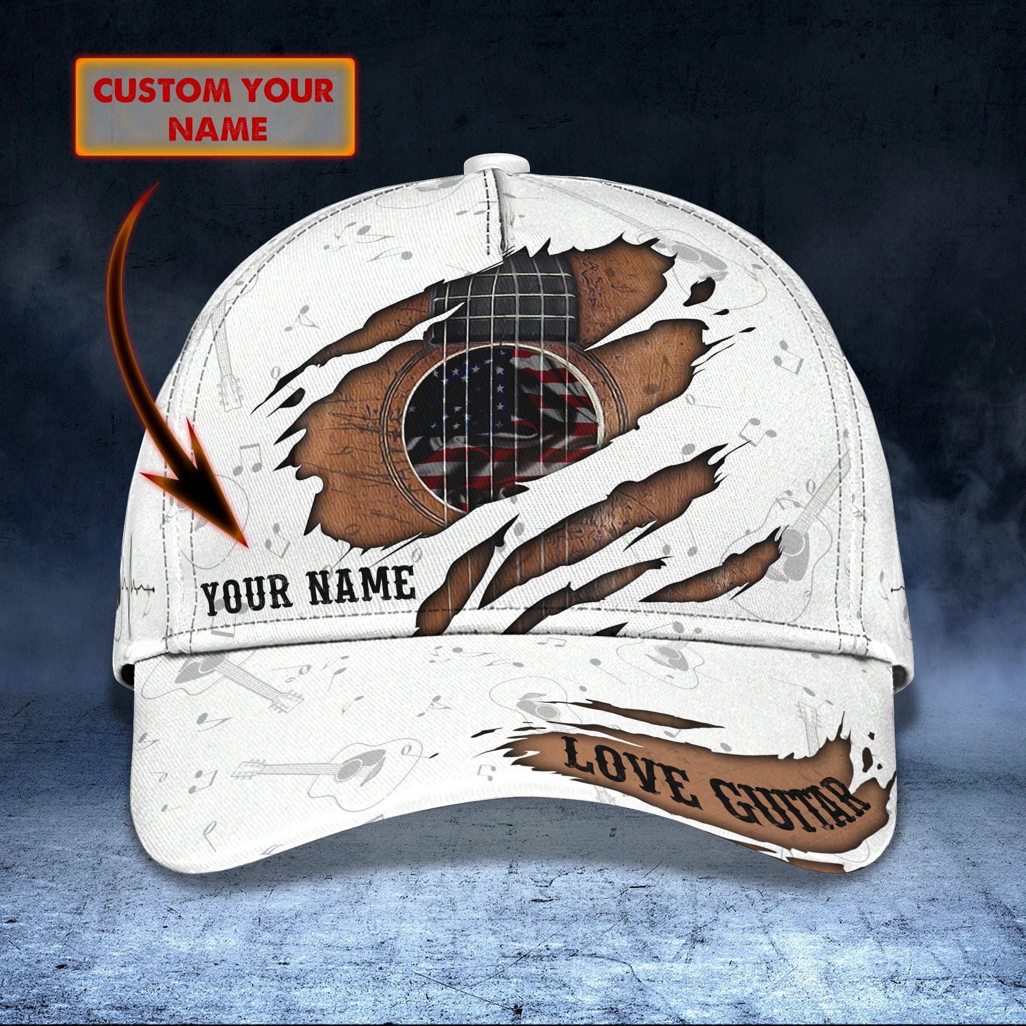 Custom With Name Baseball Full Print Guitar Cap For Men And Woman, Birthday Gift For Guitar Lovers, Guitar Cap Hat