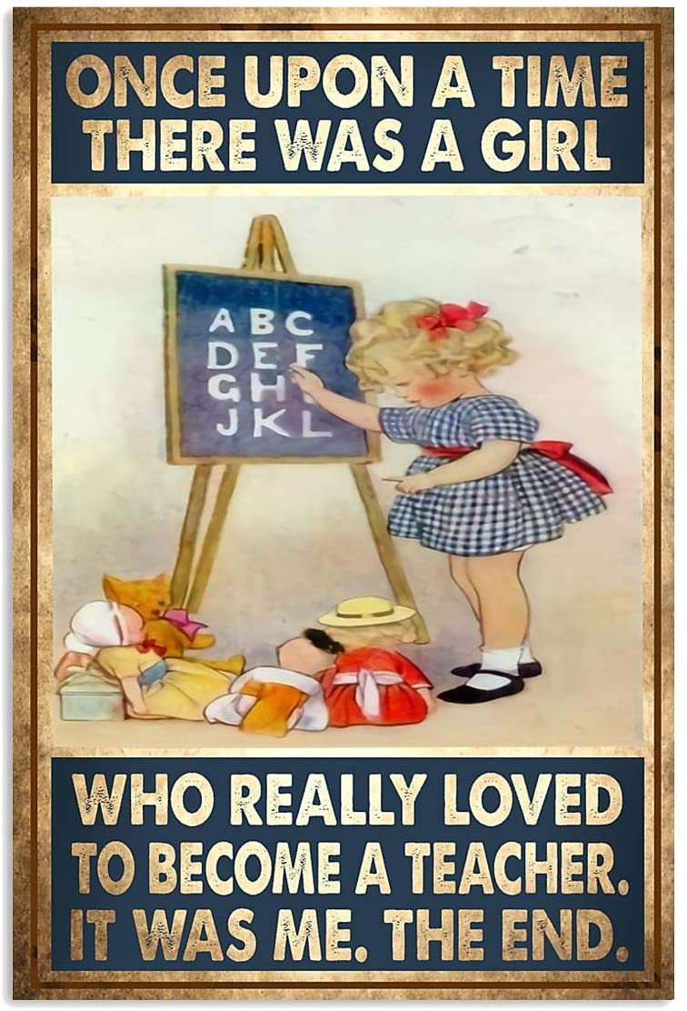 Vintage Teacher – There Was A Girl – Really Loved To Become A Teacher Poster Art Print      Home Decor Gift For Men Women Family Friend On Birthday Xmas