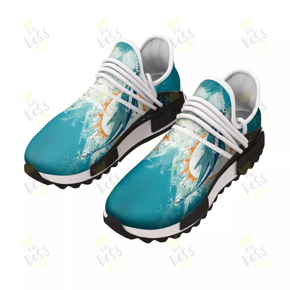 Miami Dolphins Aqua Paint Drop Logo Team American Football Gift For Dolphins Fans Sport Running Sneakers Shoes