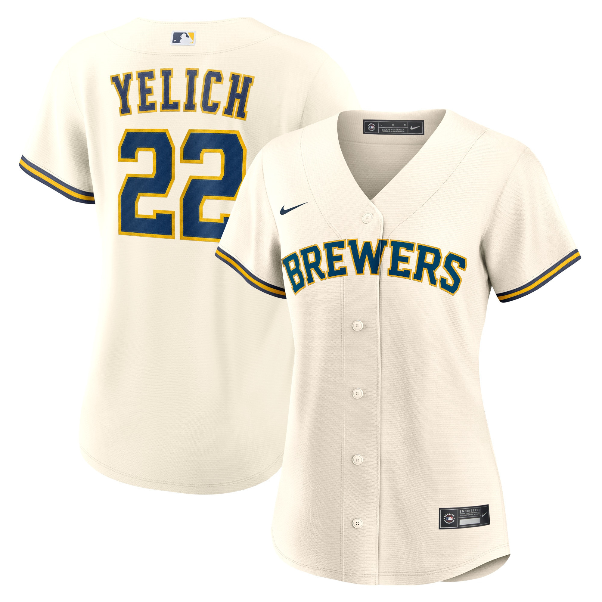 Christian Yelich Milwaukee Brewers Womens Home Replica Player Jersey – Cream MLB