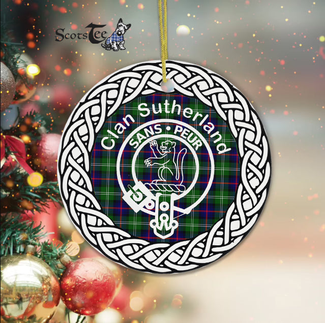 Sutherland Scottish Clan Tartan Crest Badge Plaid Ornament Gift. Christmas Tree Ornament Tartan Ornament Great Christmas Ornaments Gift