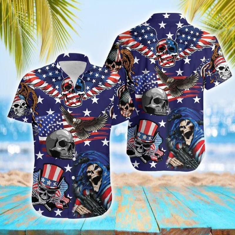 Hawaii Aloha Shirts Eagle Patriotic Skull Ha104510