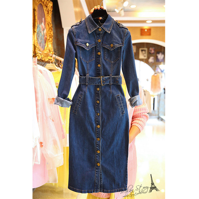 2019 New Spring Dress Autumn Fashion Casual Slim Thin Denim Dresses Long Sleeve Plus Size L-6XL Elegant Ladies Women Dress HB428 alx