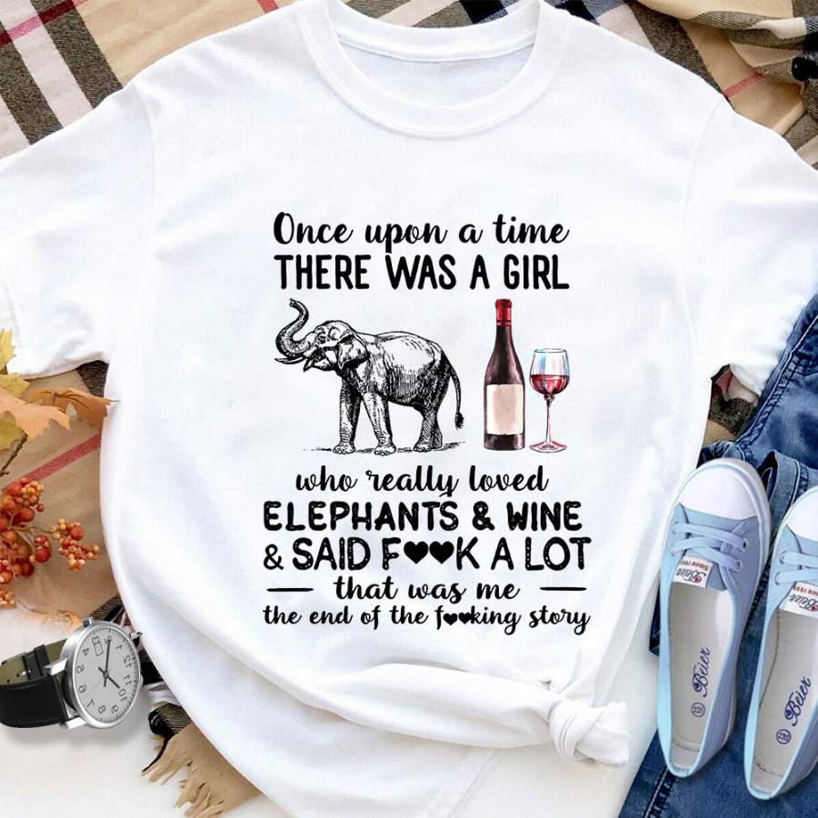 There was a girl who loved elephant and wine white cotton t shirt for men and women S-6XL