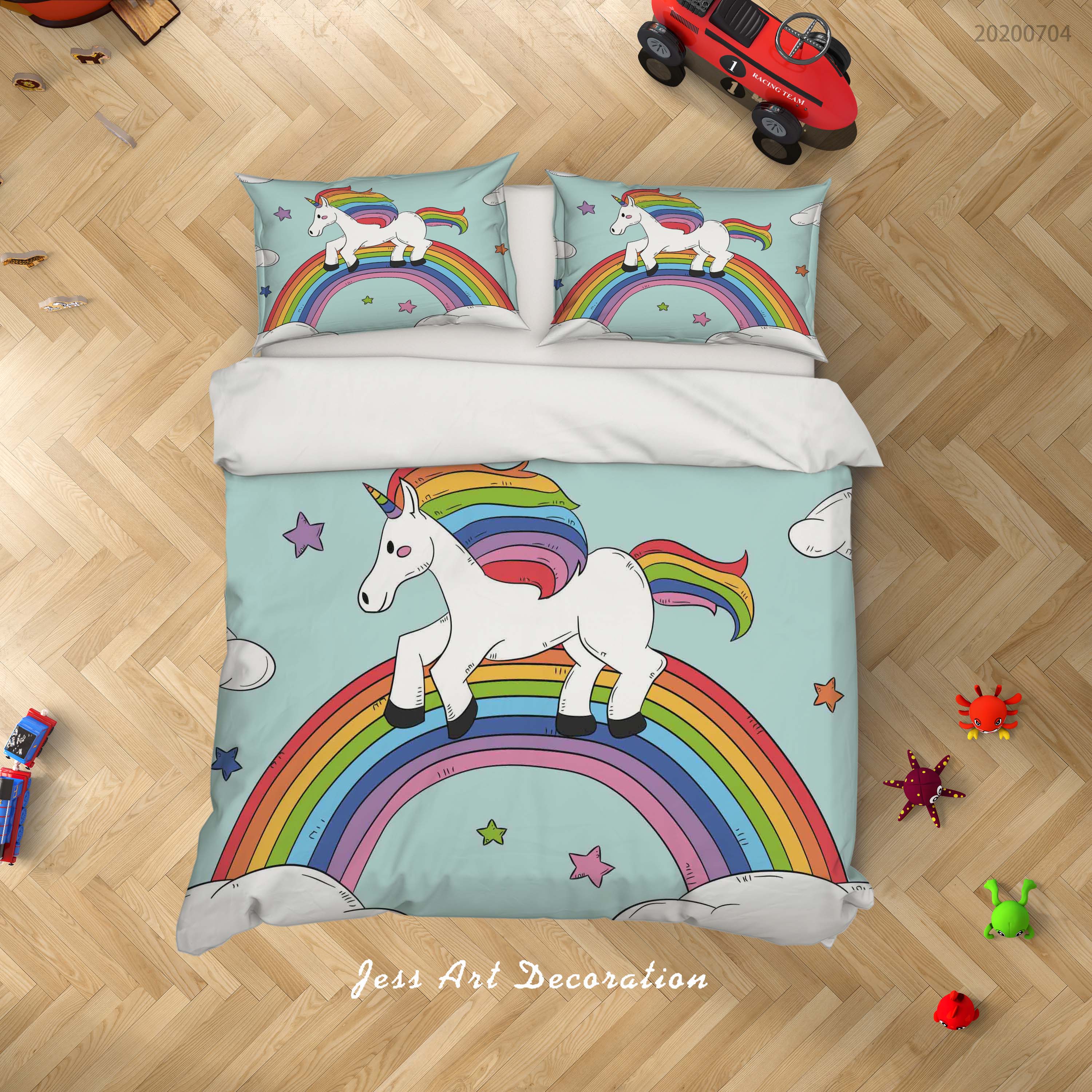 3D Blue Unicorn Rainbow Quilt Cover Set Bedding Set Duvet Cover Pillowcases Sf113