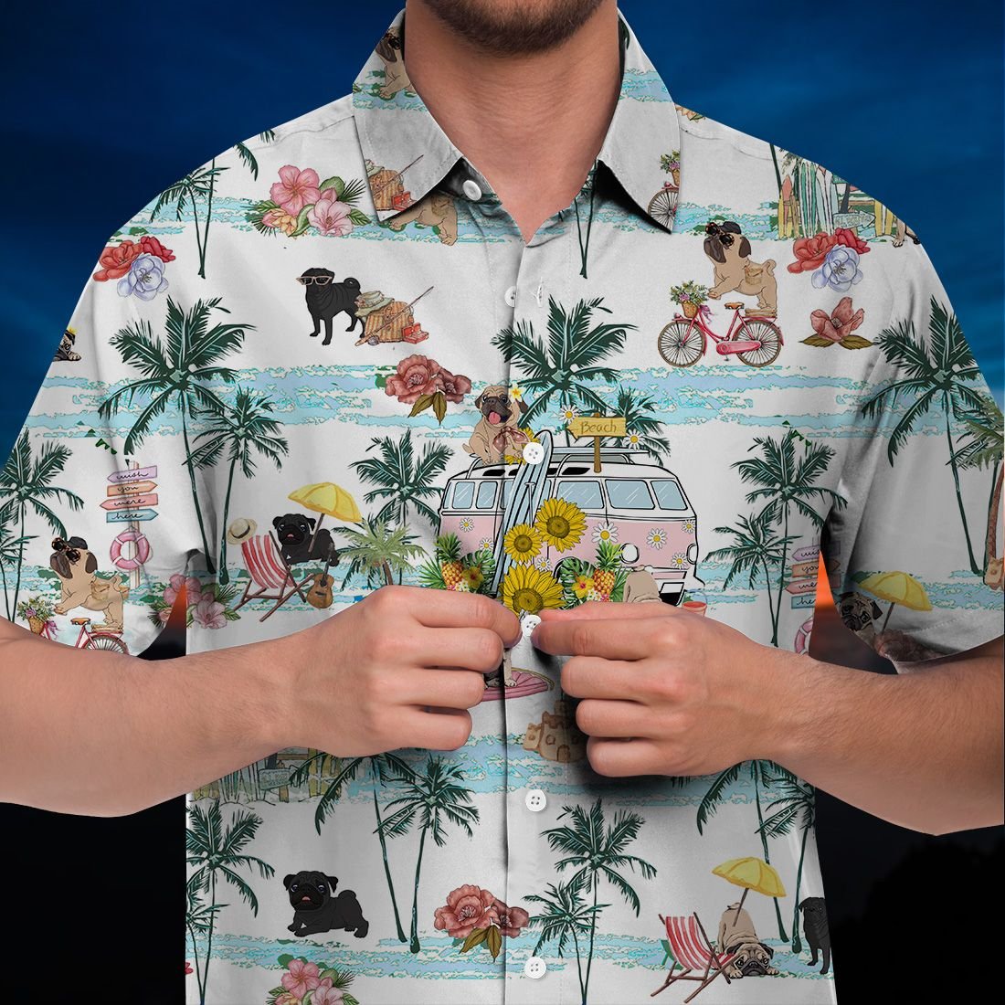 Pug Hawaii Shirt Beach Floral Retro Ha22442