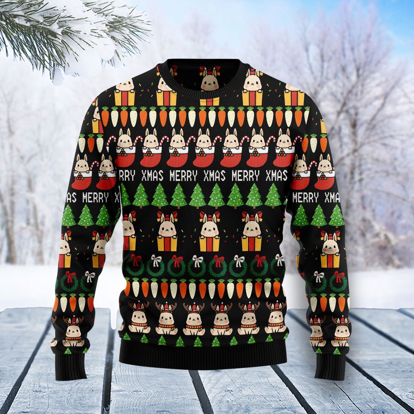 Rabbit Christmas Symbols Ugly Christmas Sweater | For Men & Women | Adult | Us4238