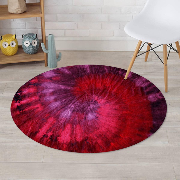 Dark Red Tie Dye Round Rug