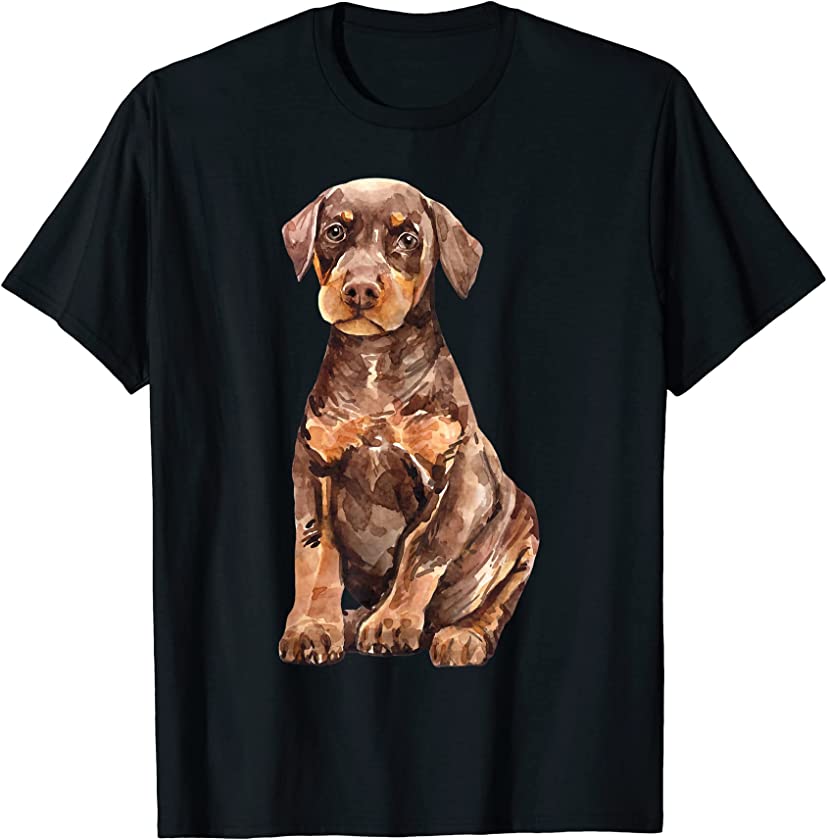 Watercolor Portrait Doberman Pinscher Puppy For Dog Owners T-Shirt