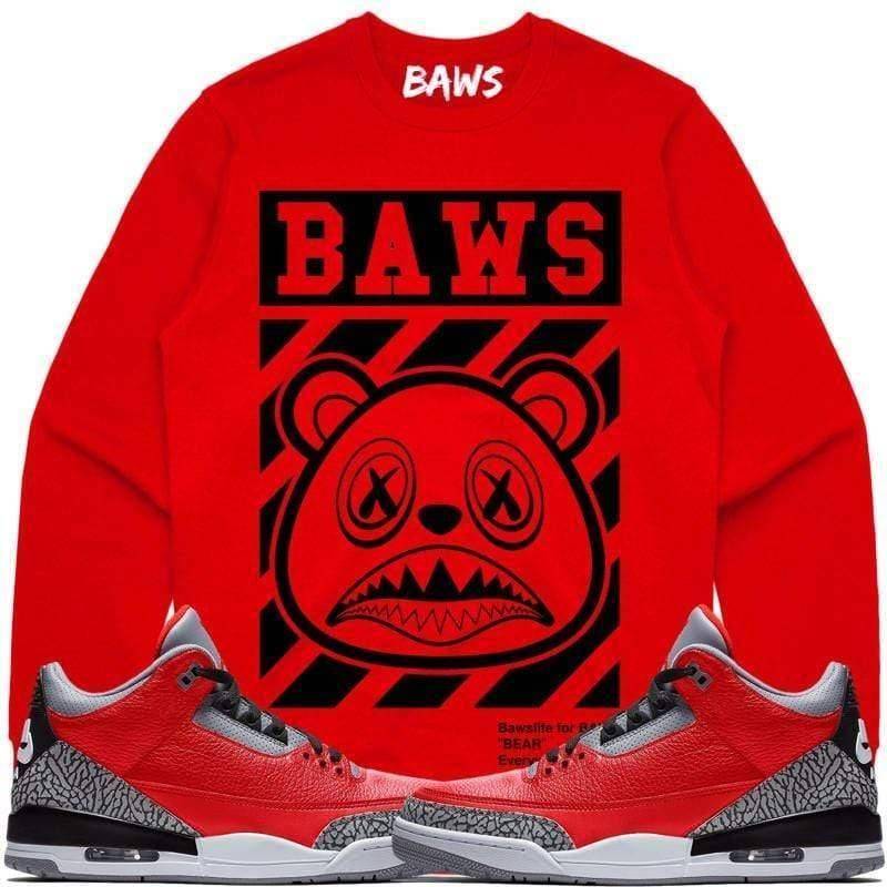 Jordan Retro 3 Red Cement Elephant Caution Baws Sneaker Sweatshirt