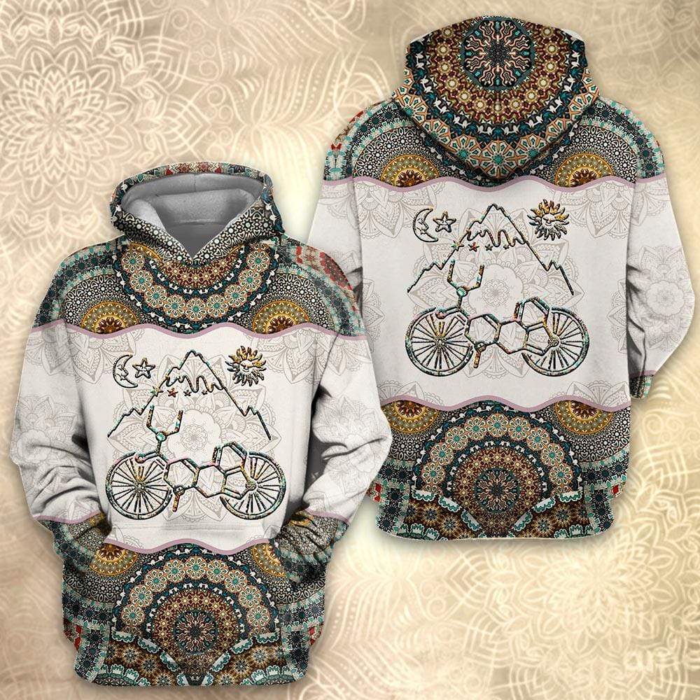 Hippie Lsd Bicycle Mandala Brown Hoodie 3D All over print