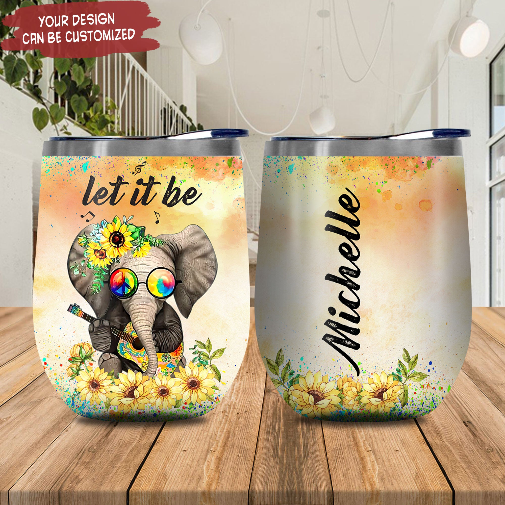 Personalized Elephant Hippie Dnr0812002 Stainless Steel Wine Tumbler – Personalized Wine Tumbler