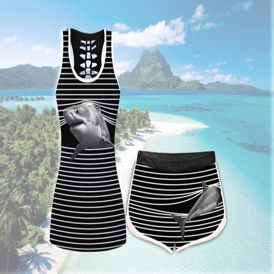 White Shark Striped Tank and Shorts Set