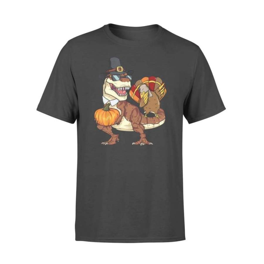 Thanksgiving T-Rex Dinosaur Shirt – Dabbing Turkey Shirt – Standard T-shirt