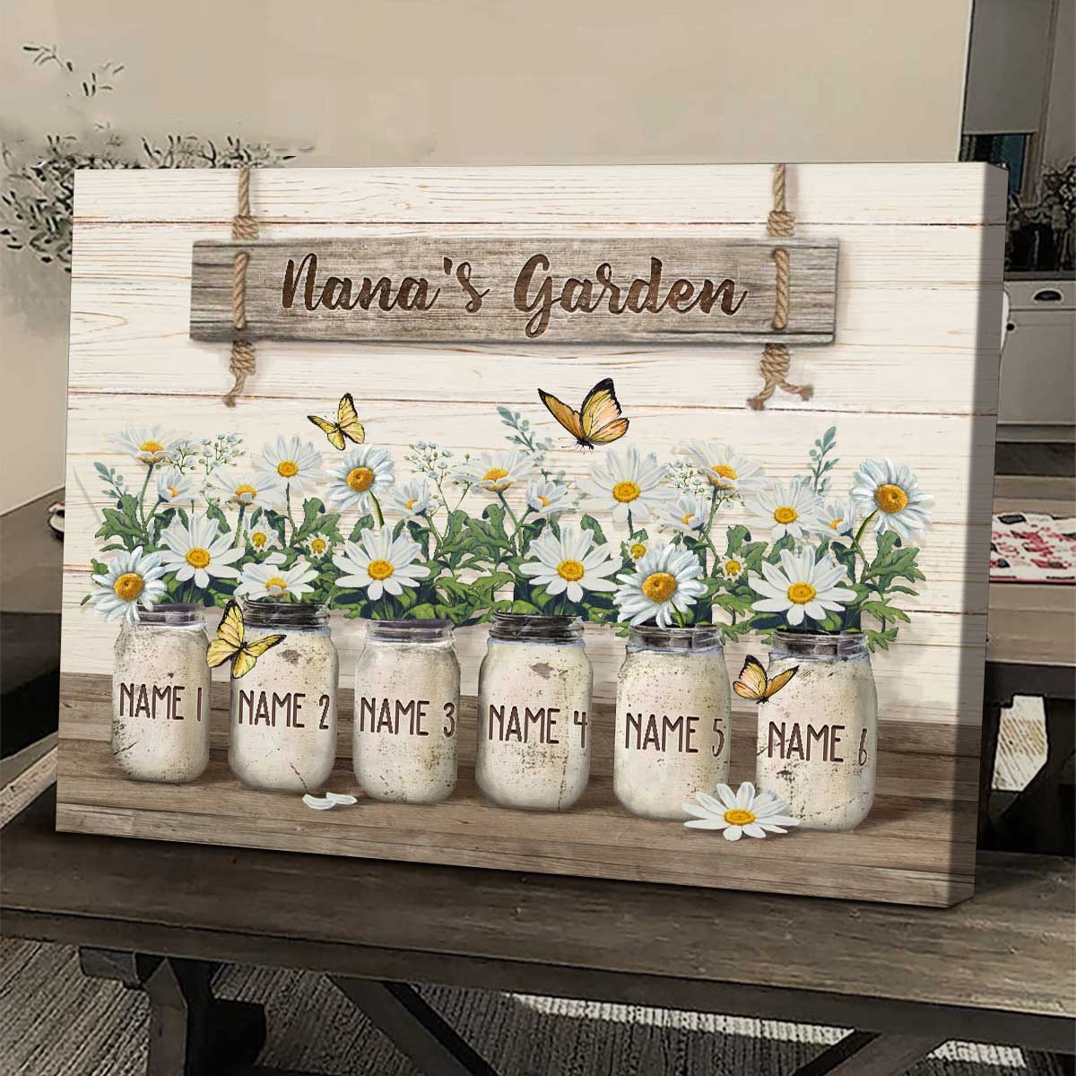 Personalized Daisy Flowers Grandma’S Garden Landscape Canvas For Grandmother Wall Art