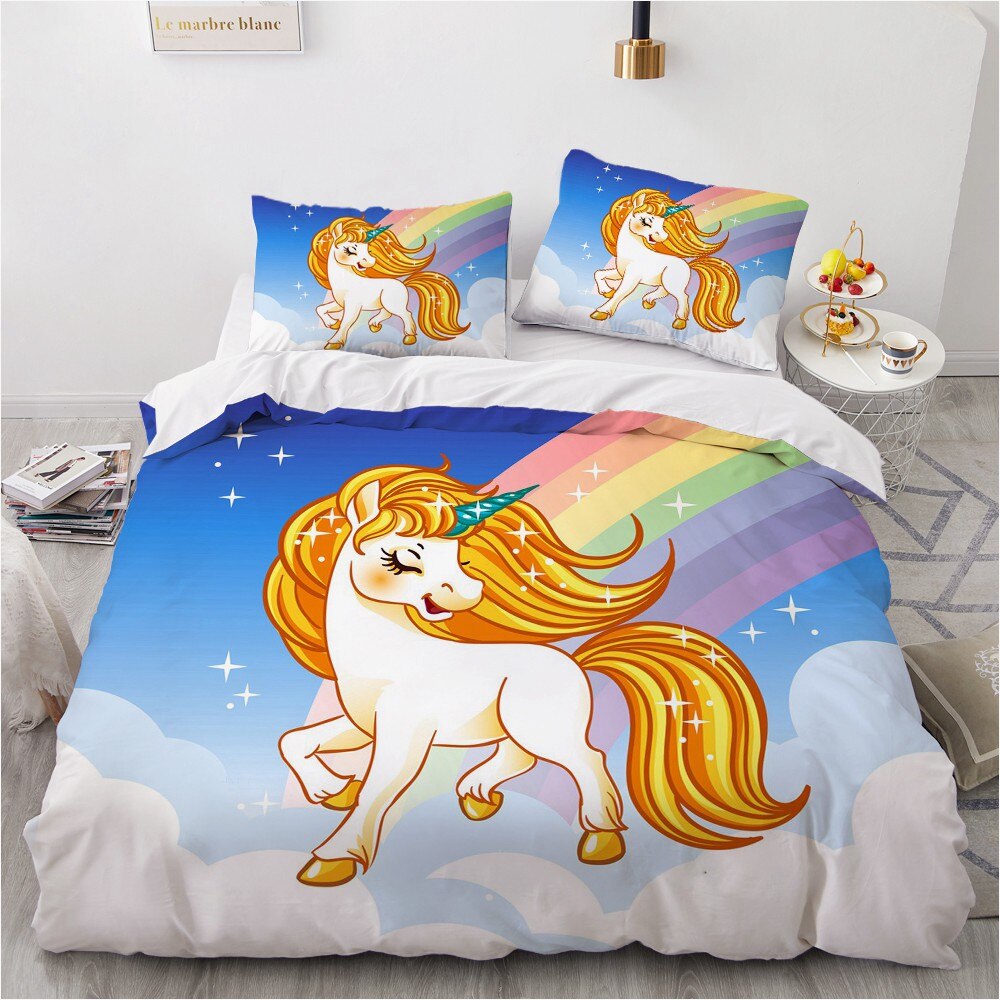 3D Cartoon Bedding Queen King Size Duvet Cover Luxury Children Bedroom Pillowcase Single Twin Full Double Kids Girls Unicorn Kid