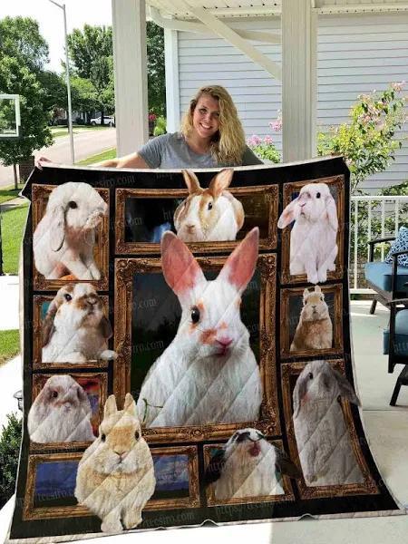 Rabbit Cute White Rabbit Lovely Bunny Quilt Blanket Great Customized Blanket Gifts For Birthday Christmas Thanksgiving