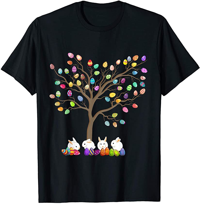 Colorful Easter Eggs Tree Cute Bunny Lover Egg Lover T-Shirt