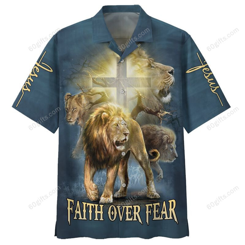 3D Jesus Hawaiian Shirt, Hoodie, Zip Hoodie, Hoodie Dress, Sweatshirt Faith Over Fear Lions Christian All Over Print