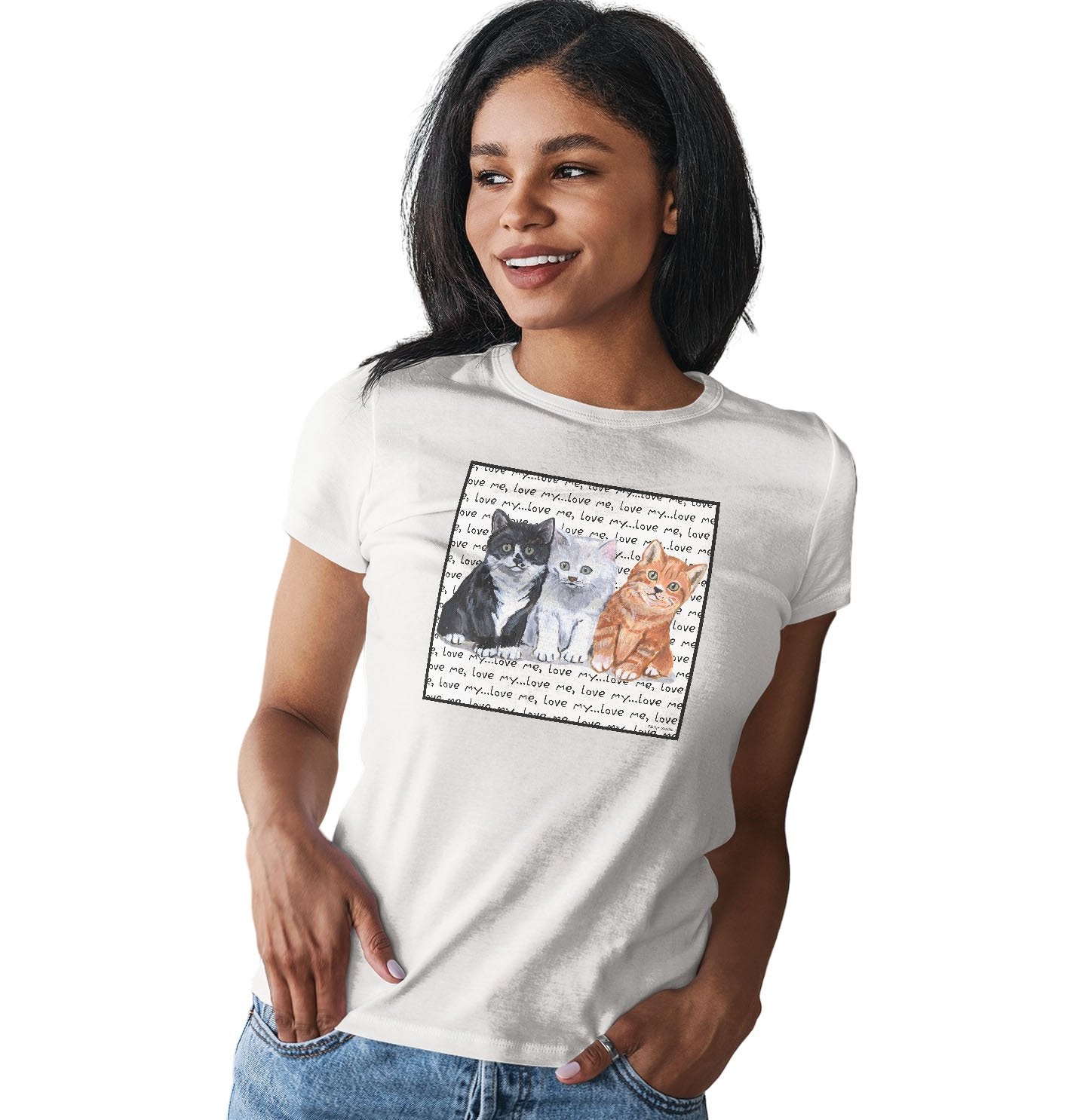 Three Kittens Love Text – Women’S Fitted T-Shirt