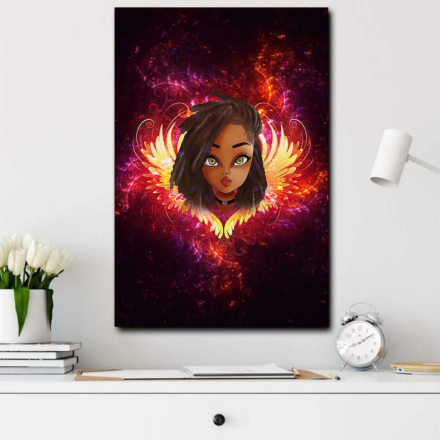 African American Art Canvas Black Girl Chibi Dorm Room Canvas