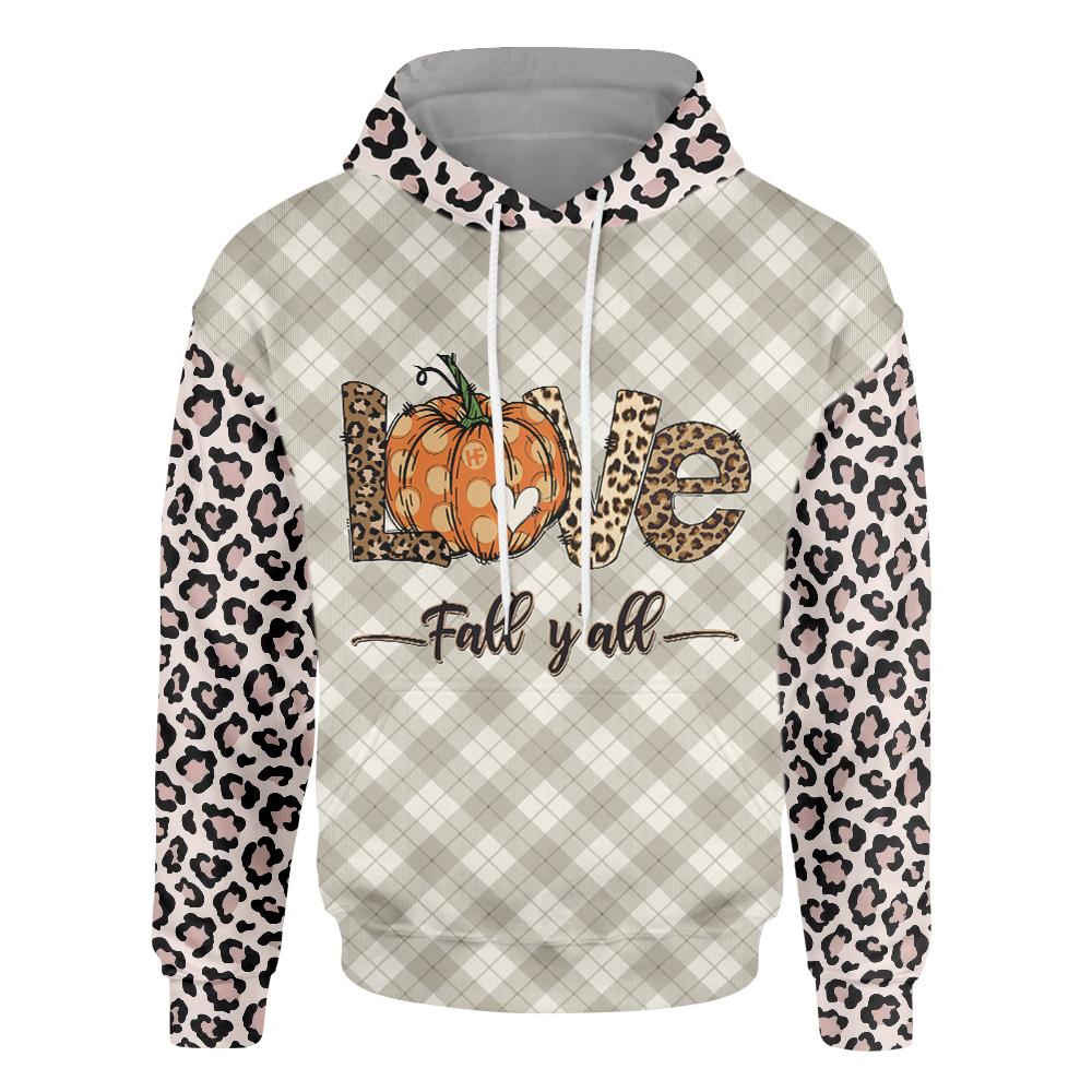 Thanksgiving Leopard Love And Fall Vibe All Over Print Hoodie, Pumpkin Leopard Pattern Hoodie For Thanksgiving